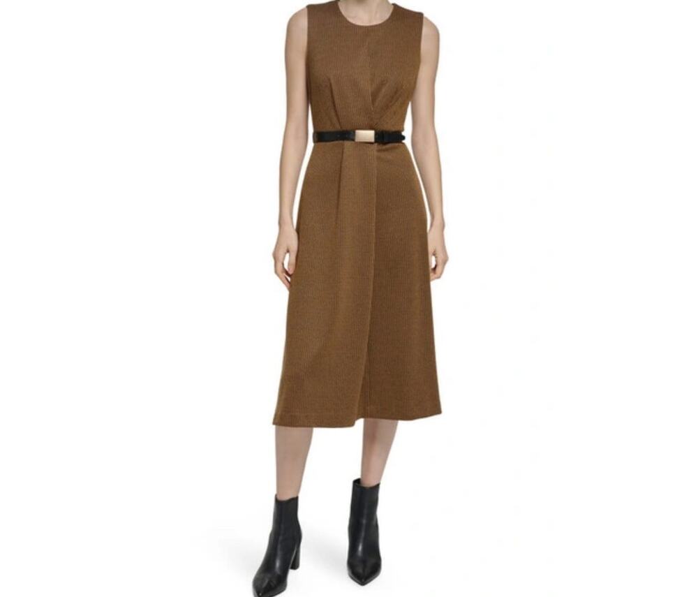 Calvin Klein Herringbone Knit Belted Midi Dress Size 16W NWOT